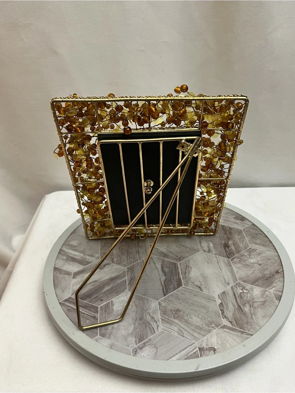 Pier 1 Imports Beaded Wire Photo Frame Gold Amber Glass 4x6 Decorative Frame